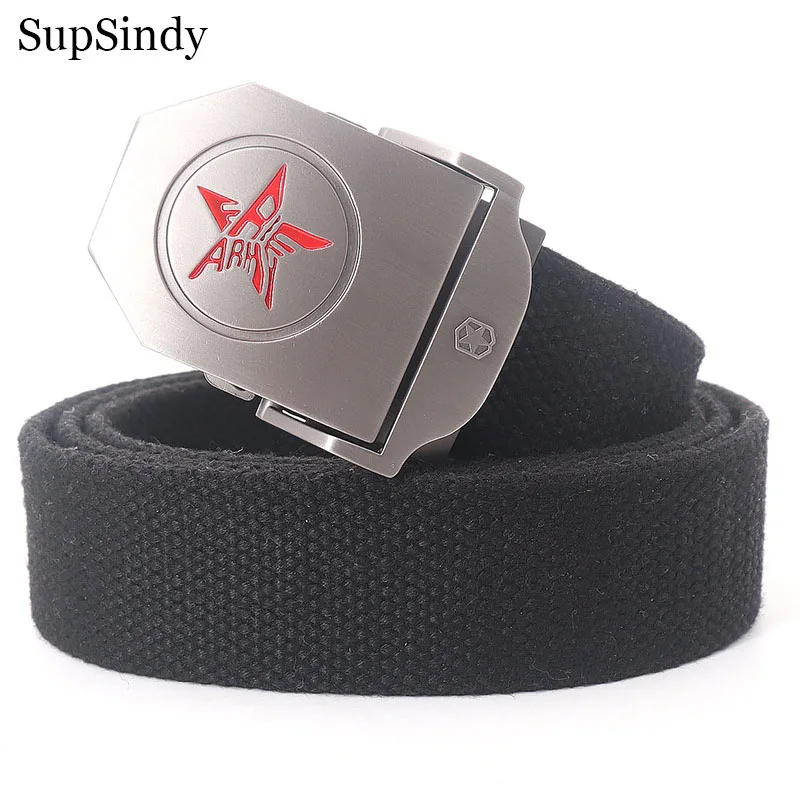 

SupSindy Men Canvas Belt Red Star Metal Buckle Soldier Army Military Tactical Belts For Men Jeans Waistband Outdoor Nylon Strap