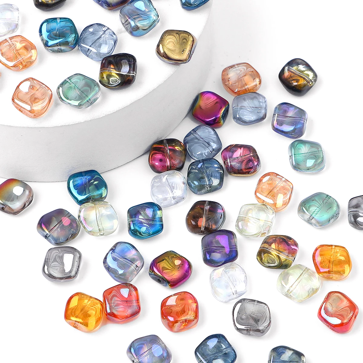 20 Stück 12 x 11 mm gewellte AB-glänzende Glasperlen für DIY-Armbänder, Zubehör, Ohrringe, Schmuckherstellung, unregelmäßige Kristallperlen – Detail 4