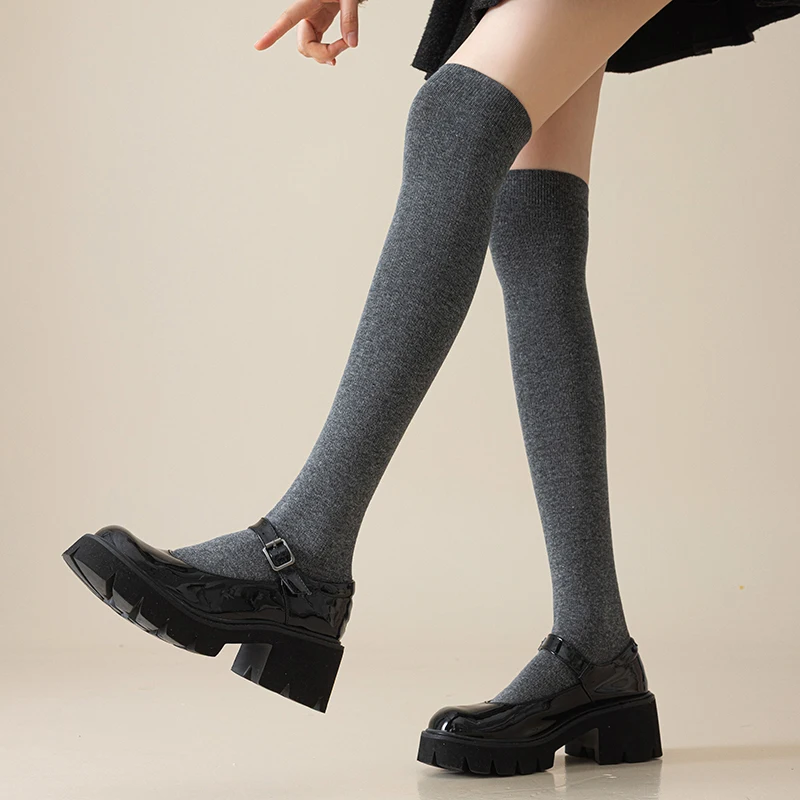Women Socks High Quality New Autumn Fashion Plain Knee Socks Korean Style Long Simple Classic Over Knee Ladies Stockings Cotton