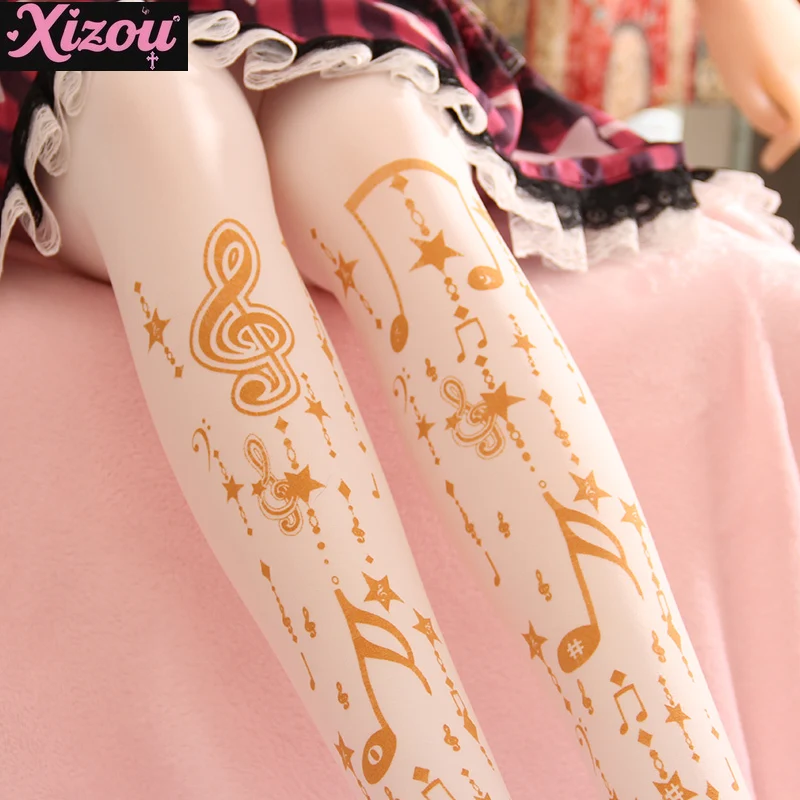 Original Bronzing Pantyhose Music Note Pendant Lolita Socks Women Japanese Lolita Lady Princess Sweet Spring Autumn and Winter