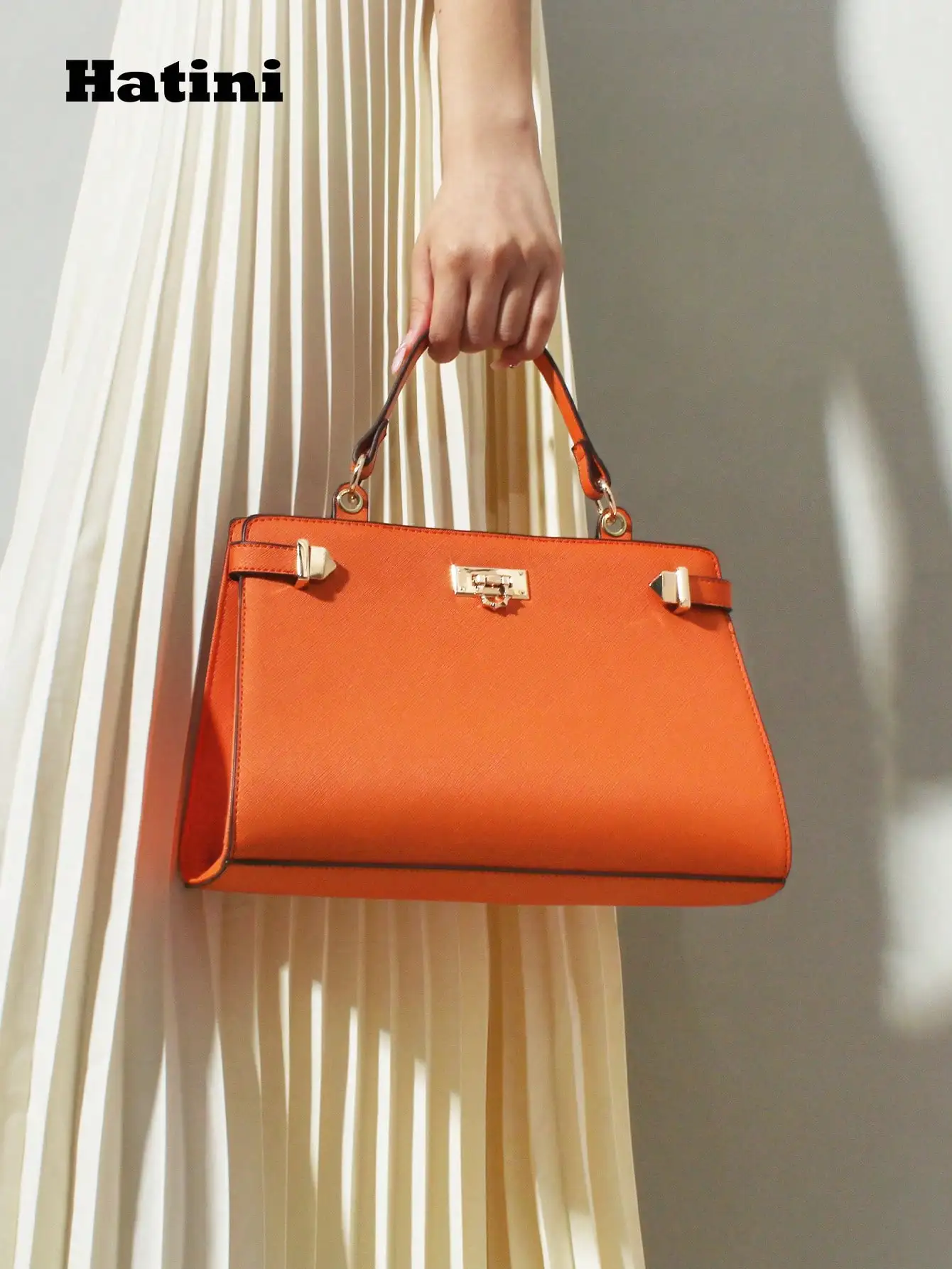 Unisex Design Fashion Handbag, Versatile Orange Large Capacity Square Bag, Artificial Leather Crossbody Bag With Adjustable Strap