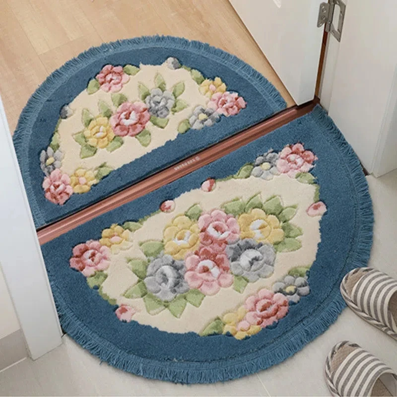 Flower Pattern Semicircular Floor Mat Dining Room Living Room Decorative Carpet Toilet Non-slip Mat Kitchen Absorbent Pad