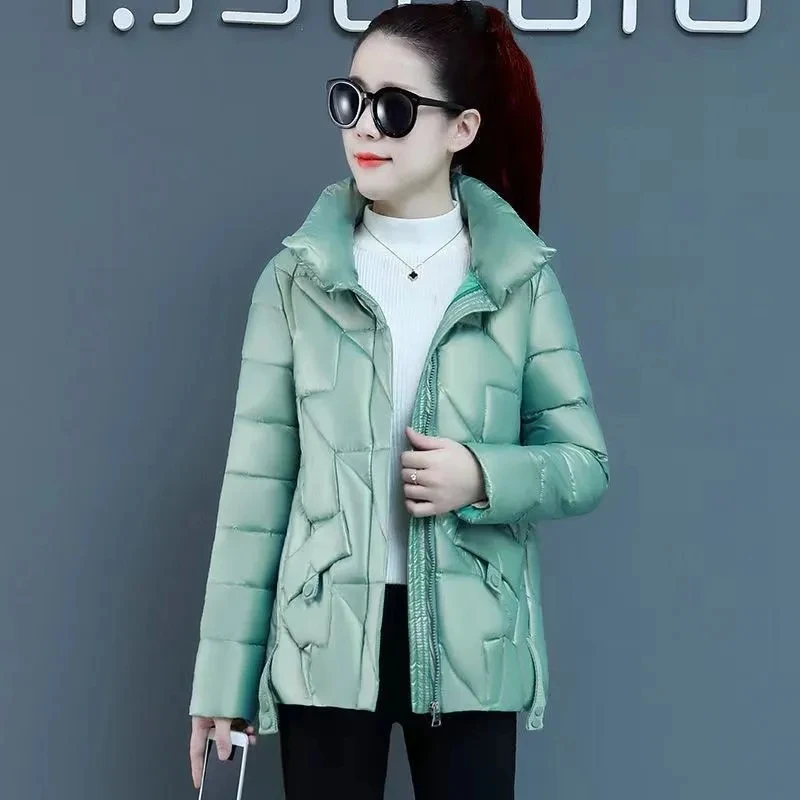 2023 New Women Jacket Winter Parkas Female Glossy Down Cotton Jackets Stand Collar Casual Warm Parka Short Coat Female Outwear