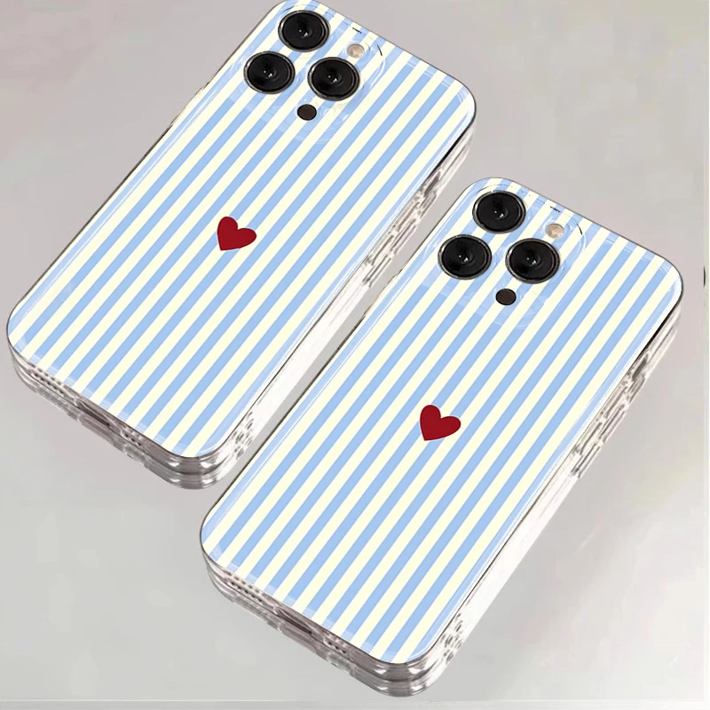 Phone Case For Xiaomi Redmi Note 14 Pro 13 12S 11 12 Pro Plus Redmi 14C 13C 12C Pastel Striped Heart Clear Shockproof Soft Cover