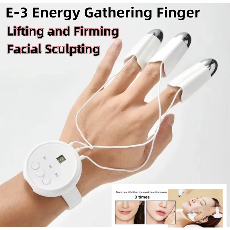 ปลอกนิ้ว E-3 สำหรับรวบรวมพลังงาน ลดเลือนริ้วรอยบนใบหน้าและลำคอ อุปกรณ์พกพา ไมโครเคอร์เรนท์ EMS ทองคำ ช่วยลดเลือนริ้วรอยแห่งวัย