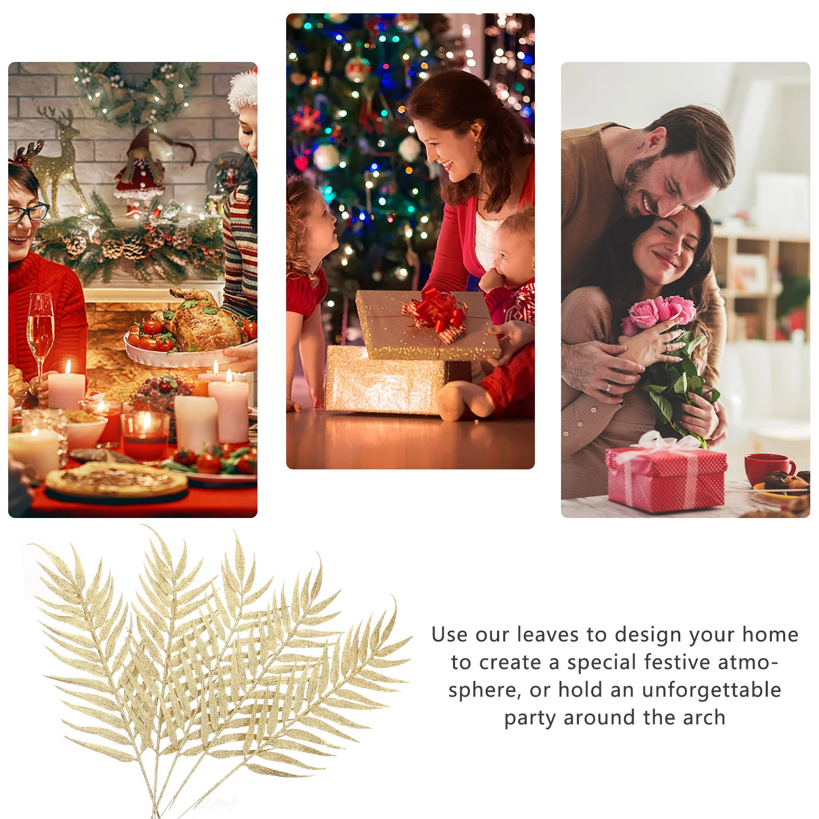 

5Pcs Christmas Glitter Leaves Decor Handmade Sequin Leaves Bouquets for Farmhouse Home Office Party Tree Decoration