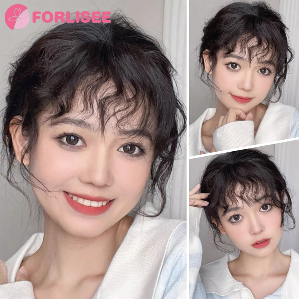 FORLISEE Synthetic Bangs Wig Female Natural Forehead Wool Curling Hair Clip Maillard Style Air Bangs Wig Piece