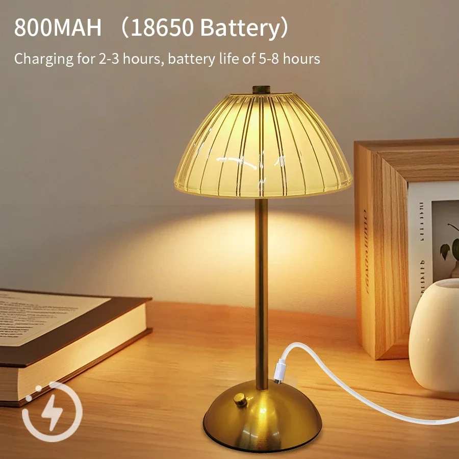 LED Table Lamp Touch Sensor Crystal Retro Night Light Rechargeable Wireless Reading LampFor Restaurant Hotel Bar Room DecorLight image 5