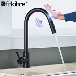 Smart Touch Kitchen Faucet Brushed Gold Pull Out Spray Black Sensor Faucets 360 Rotation Crane Hot Cold Water Sensor Mixer Taps