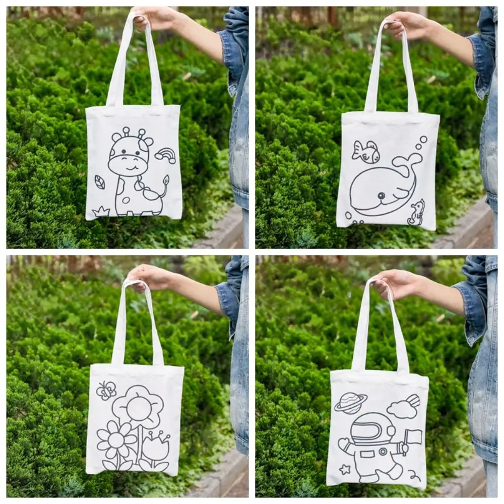 Bolsa de lona Graffiti DIY para estudantes, bolsa de ombro durável reutilizável, grande capacidade, Tutorial dos desenhos animados resistente ao desgaste, pintura