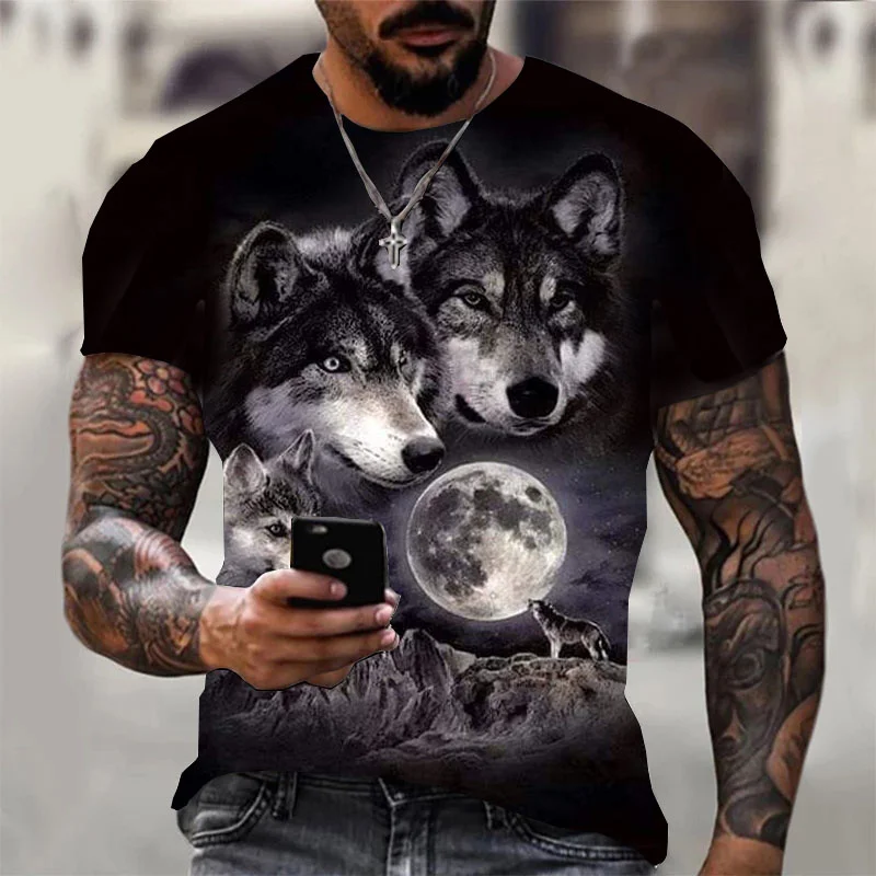 3D T Shirt For Men Vintage O-neck Short Sleeve Tops Girls Wolf Print Harajuku Men's T-shirts Oversized Tees Shirt Man Clothing image 3
