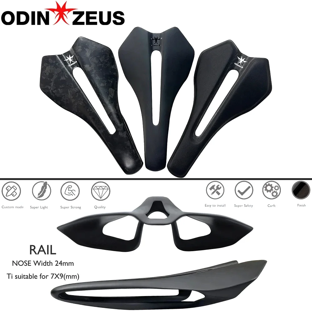 ODINZEUS Carbon Fiber Leather Road Saddle Hollow-Out Design 95g Lightweight Breathable Comfort Bike Seat Cushion