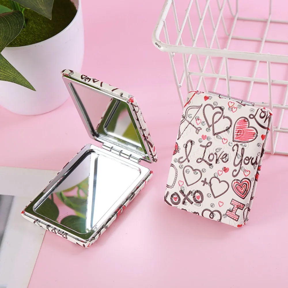 Love Folding Makeup Mirror Foldable High Definition Foldable Cosmetic Mirror Elegant Double-sided Rectangle Pocket Mirror Women