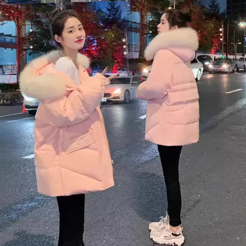 Women's Short Puffer Jacket Thick White Duck down Fashionable Winter Coat Ladylike Commute Style Loose Fit Machine Washable