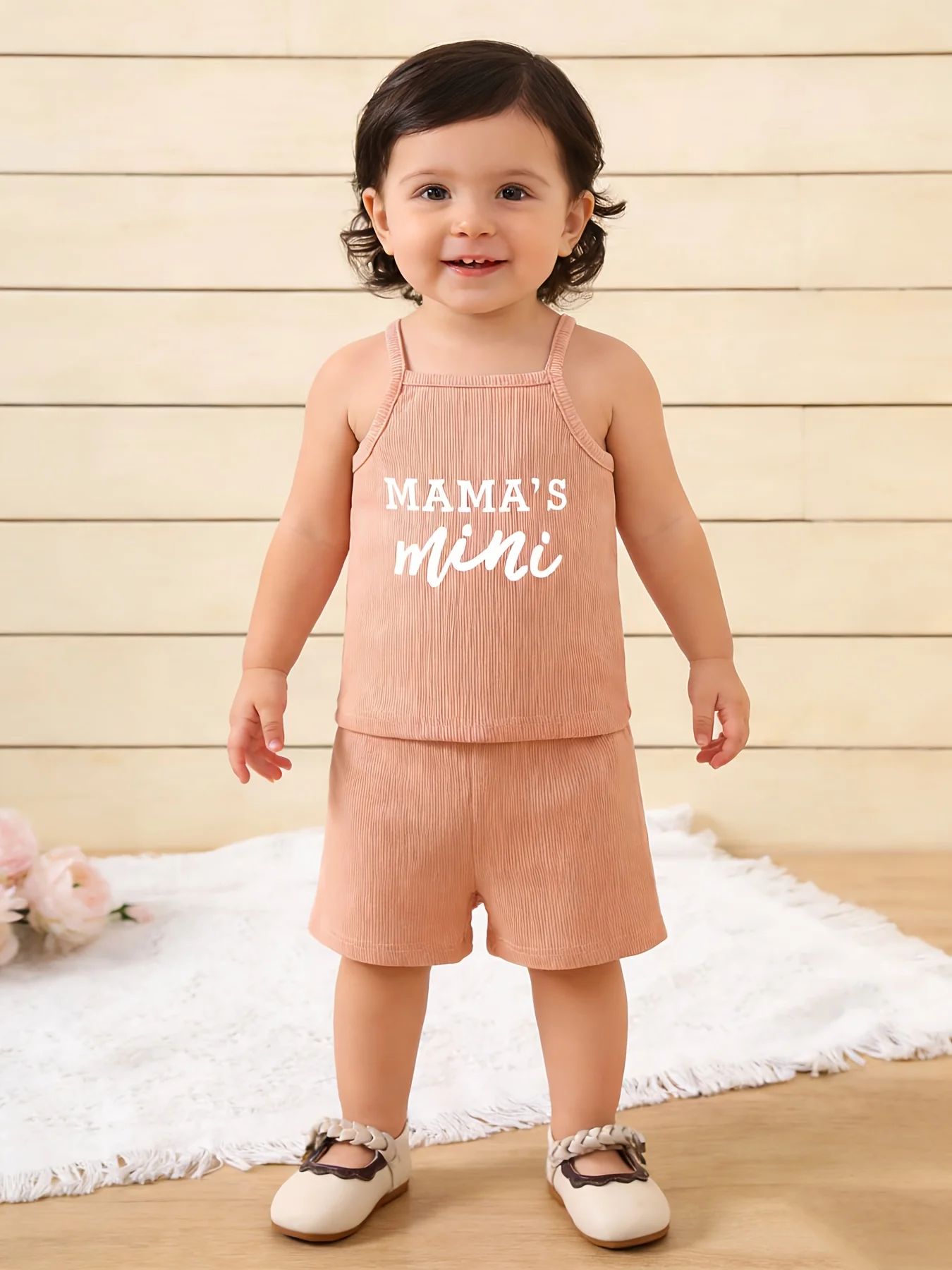 

Toddler Girl "MAMA'S Mini" Two-Piece Set Sleeveless Camisole + Shorts Soft Casual Summer Clothes