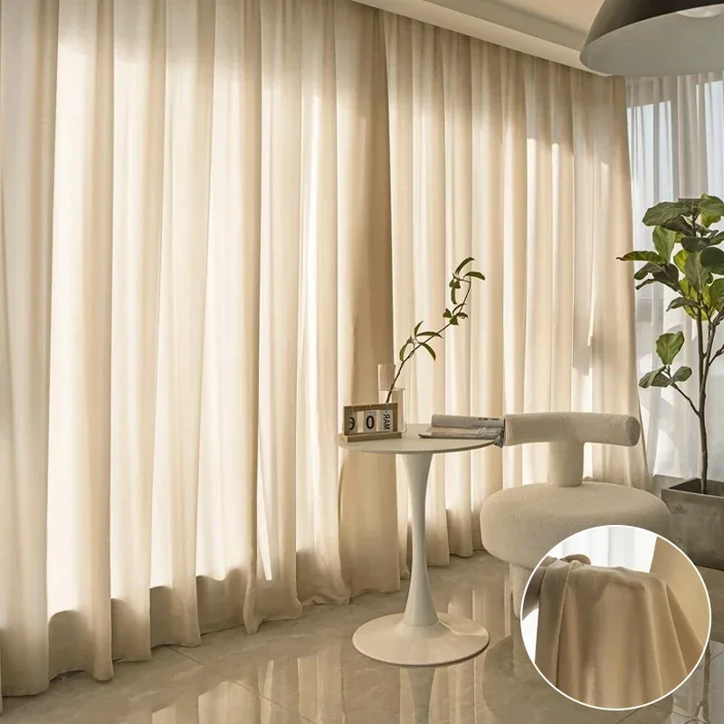 Solid Living Room Tulle Curtains for Windows Sheer Curtain for Hall Door Drape Soft Rideaux Voilage Salon Decor Gardinen Texture