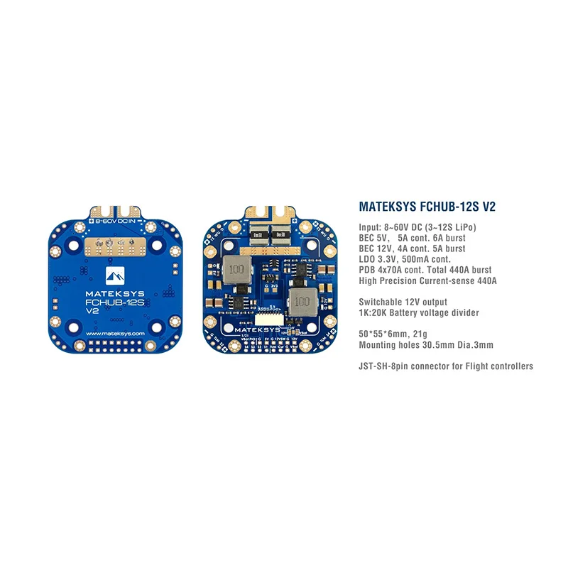 Imagem -03 - Matek Hub Placa de Distribuição de Energia Pdb Mateksys Fchub12s v2 5v 12v Bec Built-in 184a Sensor de Corrente f rc Multicopter Drone Fpv