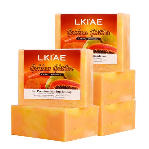 Papaya Handmade Soap LKIAE Natural Carrot & Papaya Handmade Soap, Brightening, Clean Skin, Anti Acne, Dark Spots, Face & Body Wash, 150g/3.53 oz