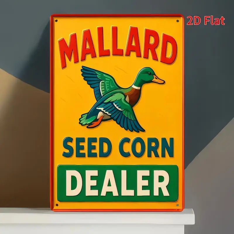 2D Flat Mallard Seed Corn Dealer Vintage Metal Sign - Retro Flying Duck Wall Art, Vibrant Colors, Iron, Perfect for Farmhouse/Ba