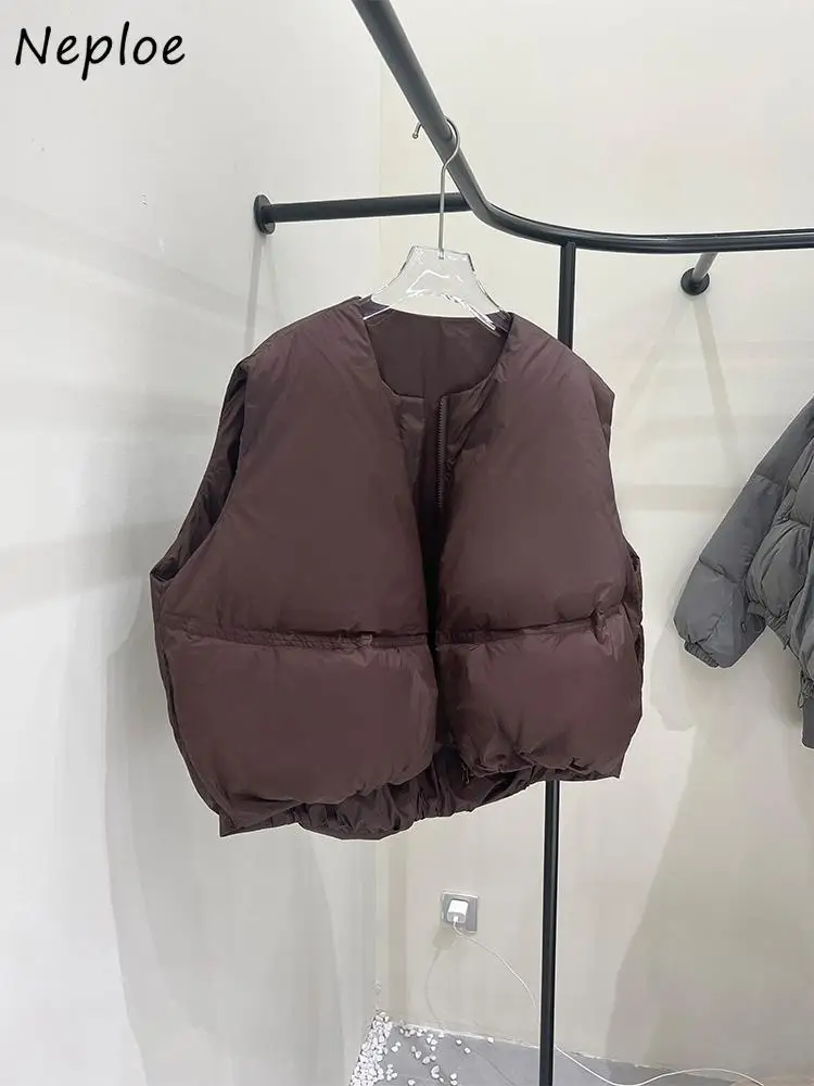 

Neploe Warm Down Short Trendy Vest Personalized Streetwear Hip Hop Coat Women Zip Simple Office Lady Exquisite Preppy Outwears