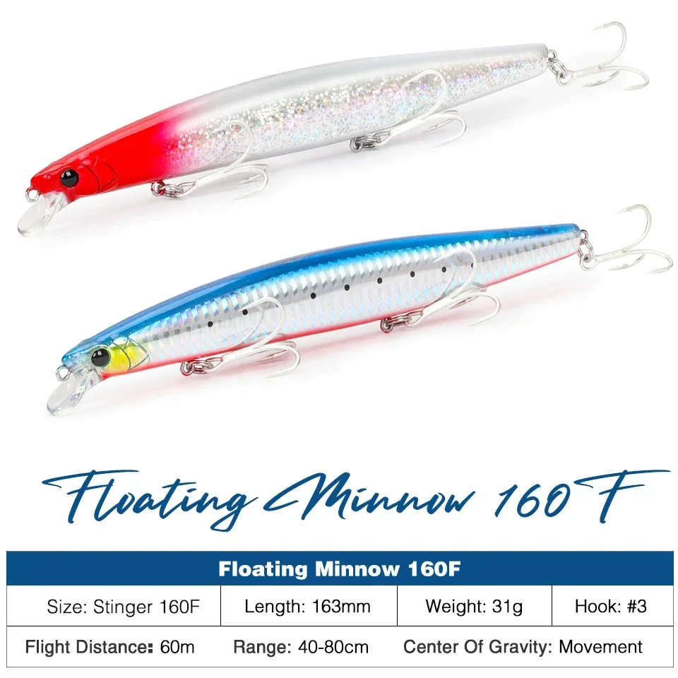 TSURINOYA 160F Floating Minnow Fishing Lure STINGER 163mm 31g Long Casting Artificial Seabass Saltwater Large Hard Baits