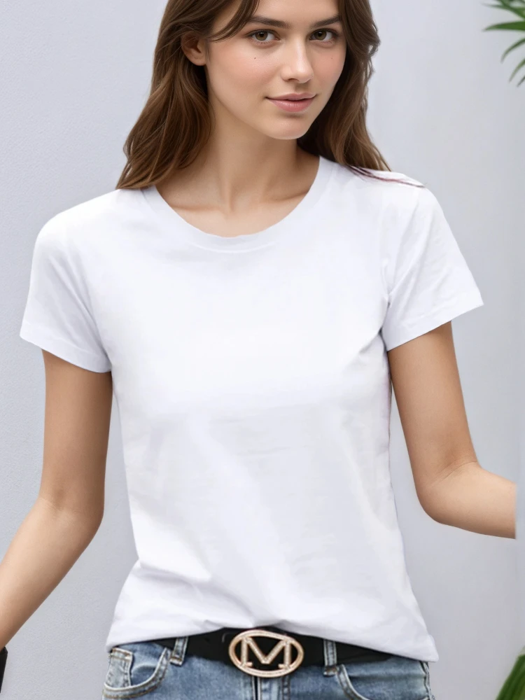 2026 Sommer Kurzarm O-Ausschnitt Baumwolle Rosa T-Shirt Einfarbig Elegant Damen T-Shirts Schlanke Weiche Lässige Mode-Oberteile