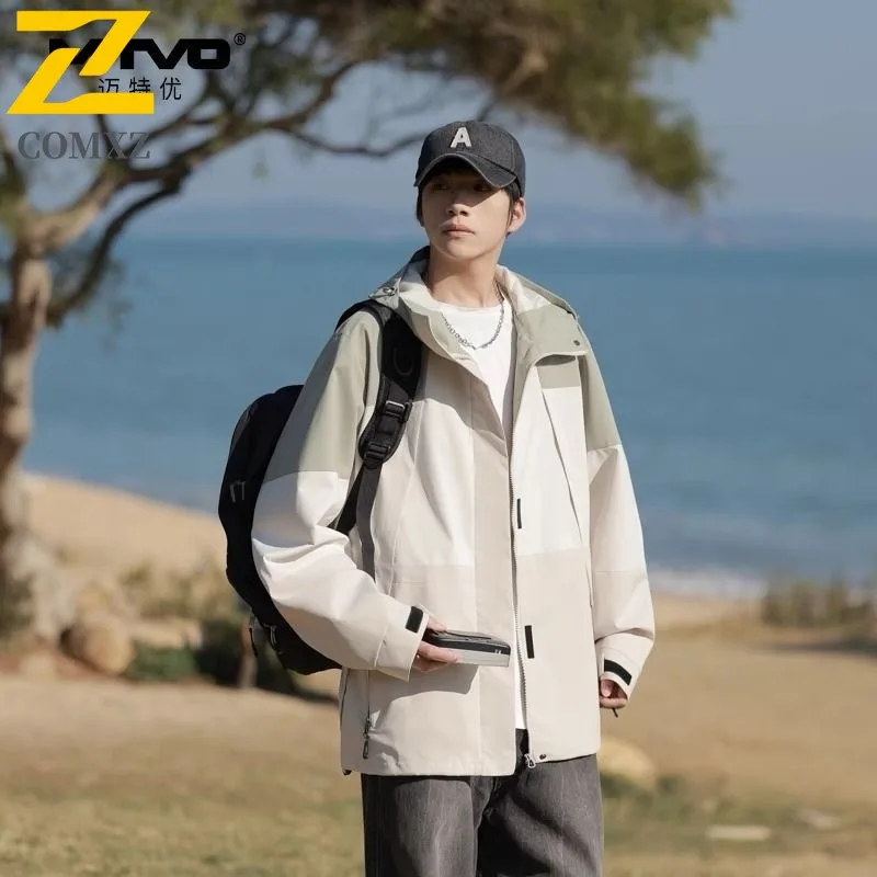 comxz-メンズ-シングルレイヤー-ストレッチ-ジャケット-防水-通気性-アウトドア-コート-ハイキング-キャンプ-釣り-春-秋-ウインドブレーカー