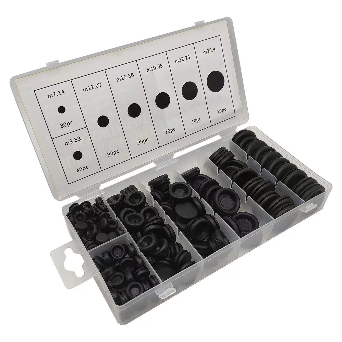 

200Pcs Single Side Guard Coil Rubber Grommets Blanking open/closed blind Grommet Set in Assorted Sizes