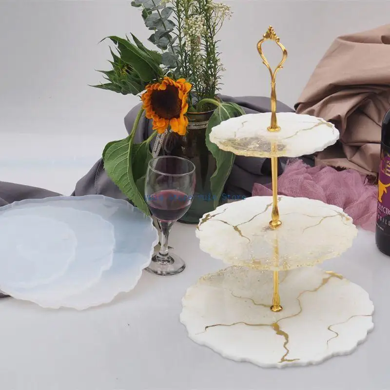 

X7XB Silicone Resin Round Tray Mold Irregular Geode Agate Platter Epoxy Resin Casting