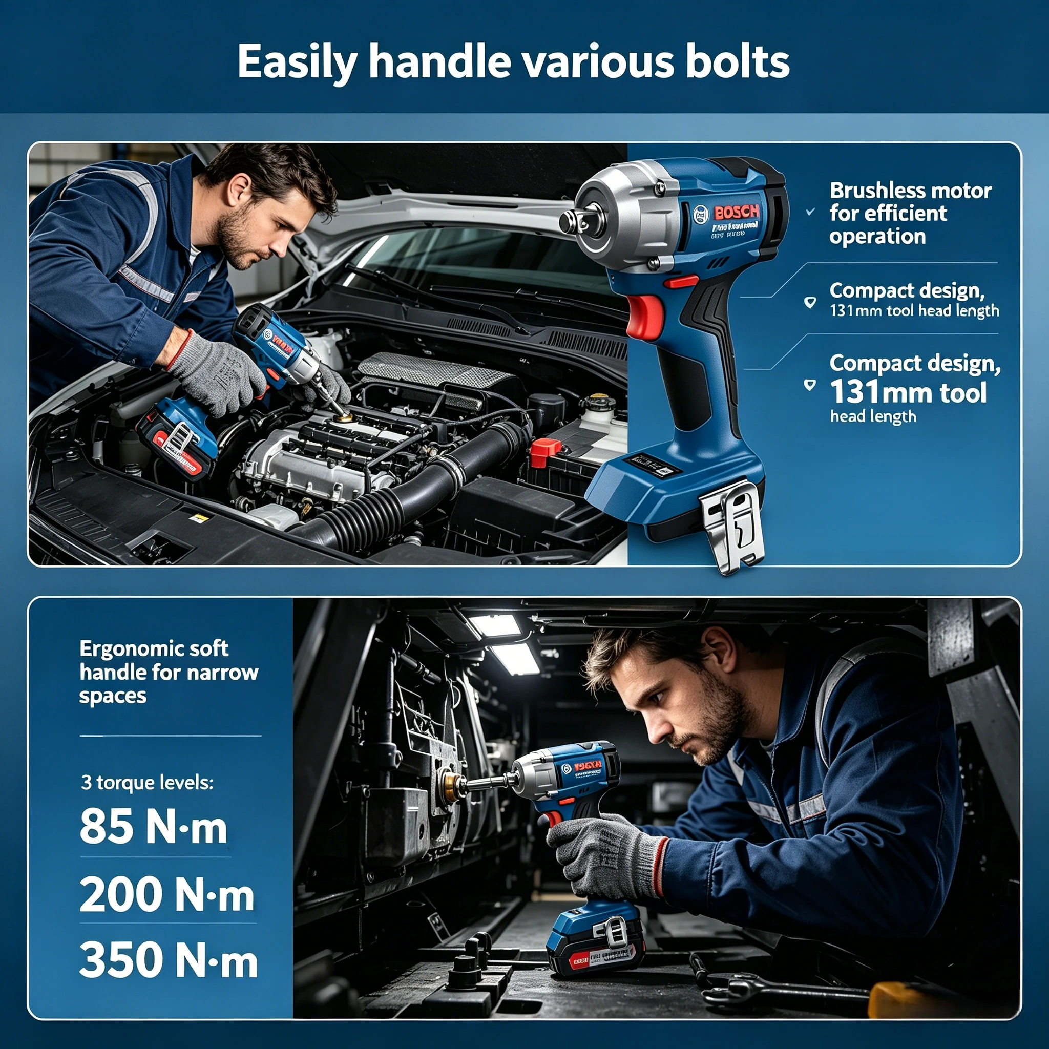 Professional BOSCH GDS 18V-350 Li-ion Impact Wrench Variable Speed Anti-slip Grip Vehicle Wheel Repair Tool