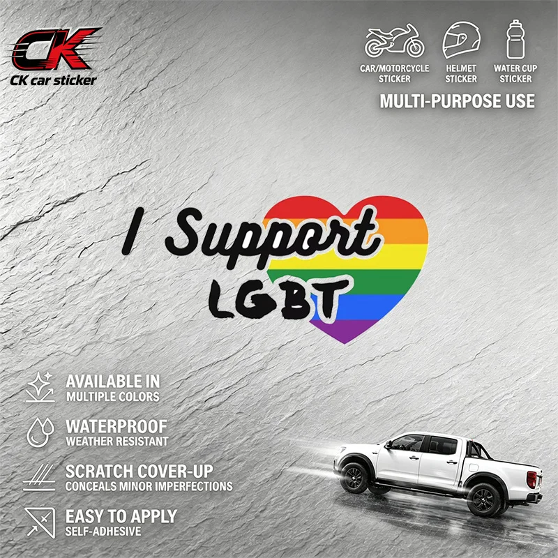 I Support LGBT Rainbow Heart Car Sticker Auto Decal Biker MotorcycleWaterproof for Car Motorcycle Laptop Auto Body Decoration