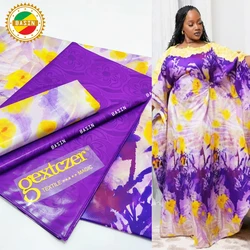 Peach Printed Bazin Riche Jacquard With Plain Bazin Perfect Match For African Women Wedding Bride Dress 100% Cotton Basin Fabric