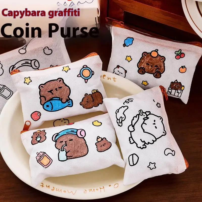 4 pçs bonito capivara diy graffiti moeda bolsa de armazenamento de papelaria bagg crianças artes artesanato criativo cor enchimento desenho brinquedo