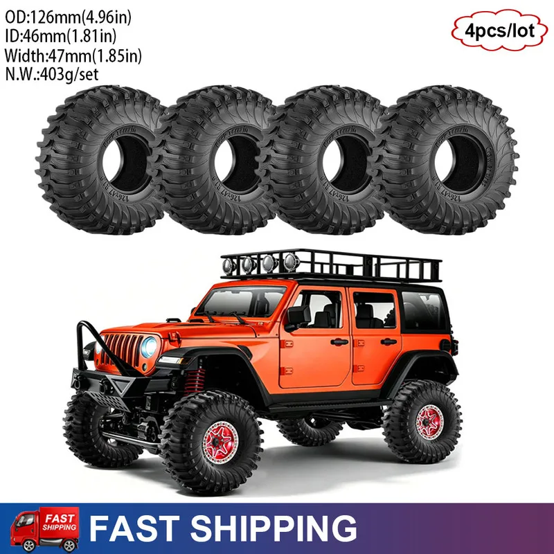 4pcs 126*47mm 1.9 inch Rubber Wheel Tires for 1/10 Axial Capra UTB SCX10 YK Traxxas TRX4 TRX6 RC Crawler Upgrade Parts