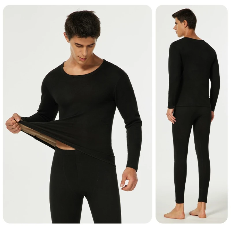 أطقم ملابس داخلية حرارية للرجال والنساء مقاومة للبرد وسميكة من الداخل لارتداء الارتداء بخصر مطاطي مريح وأكمام طويلة جونز #4
