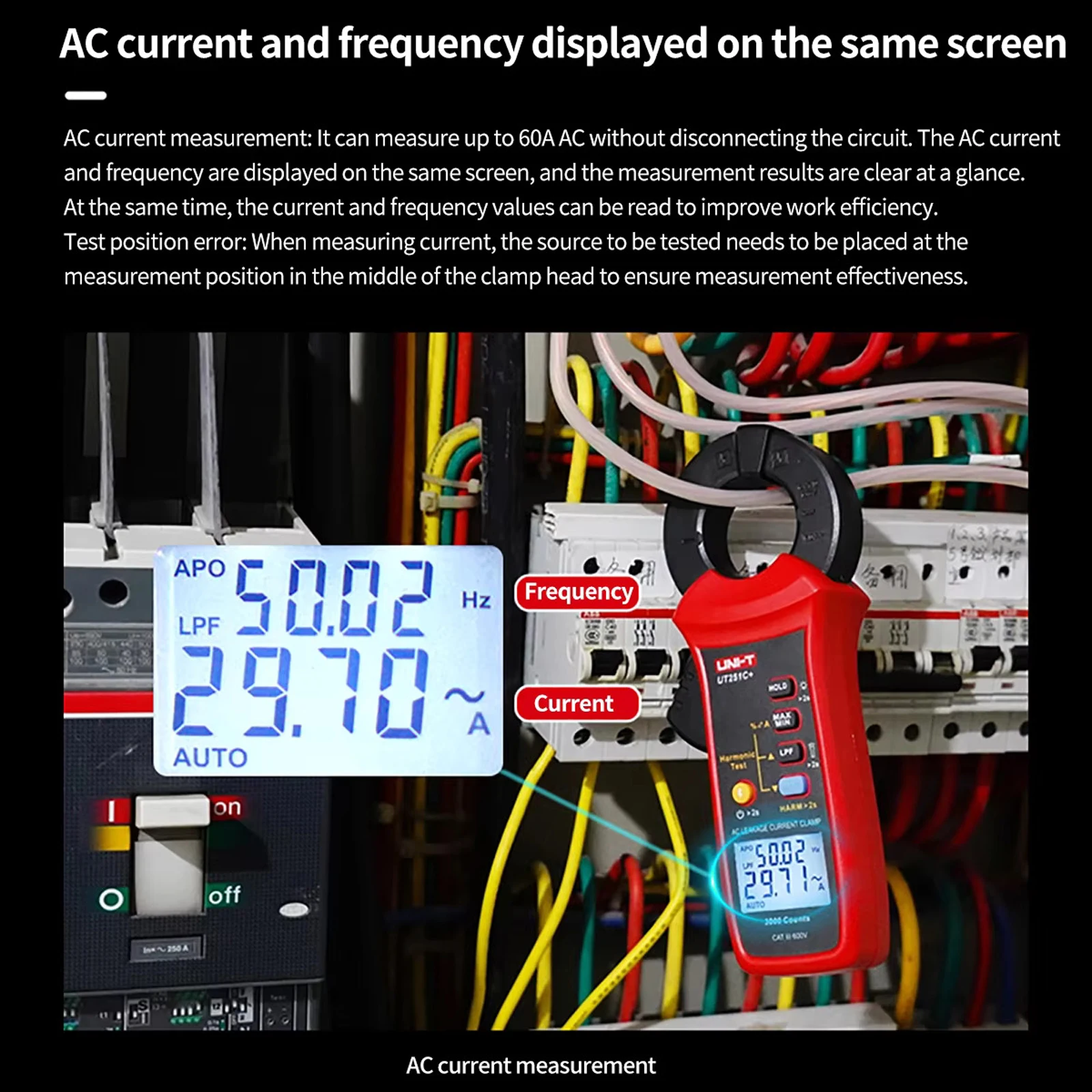 UNI-T UT251C+ Digital Clamp Meter for AC Leakage Current Measurement 0- 60A Auto Range Peak Hold Bluetooth Data Transfer​