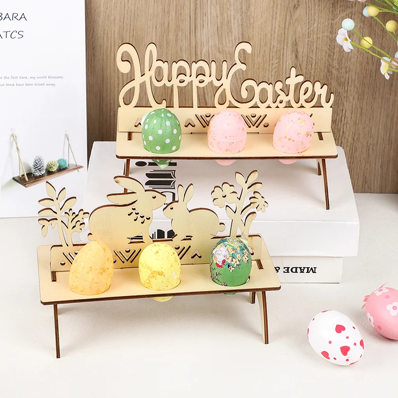 

Easter Wooden Eggs Holder Rabbit Chick Happy Easter Egg Holder Shelves Kids Gift DIY Craft Handmade Ornaments For Easter Party