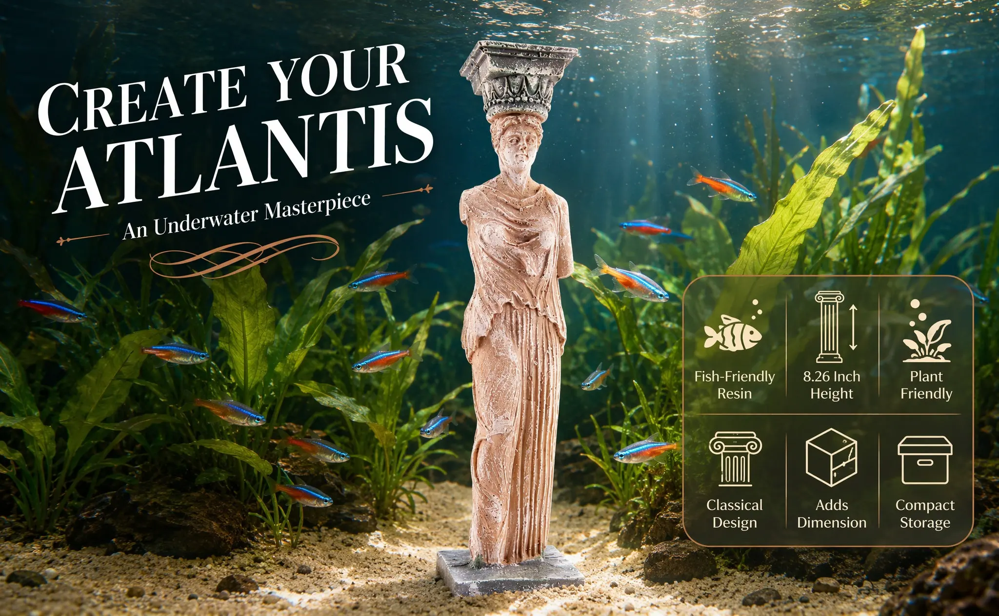 2Pcs Realistic Goddess Statue Resin Aquarium Ornament Fish Tank Decor Eco Friendly Non Toxic Elegant Vivid Aquarium Landscaping