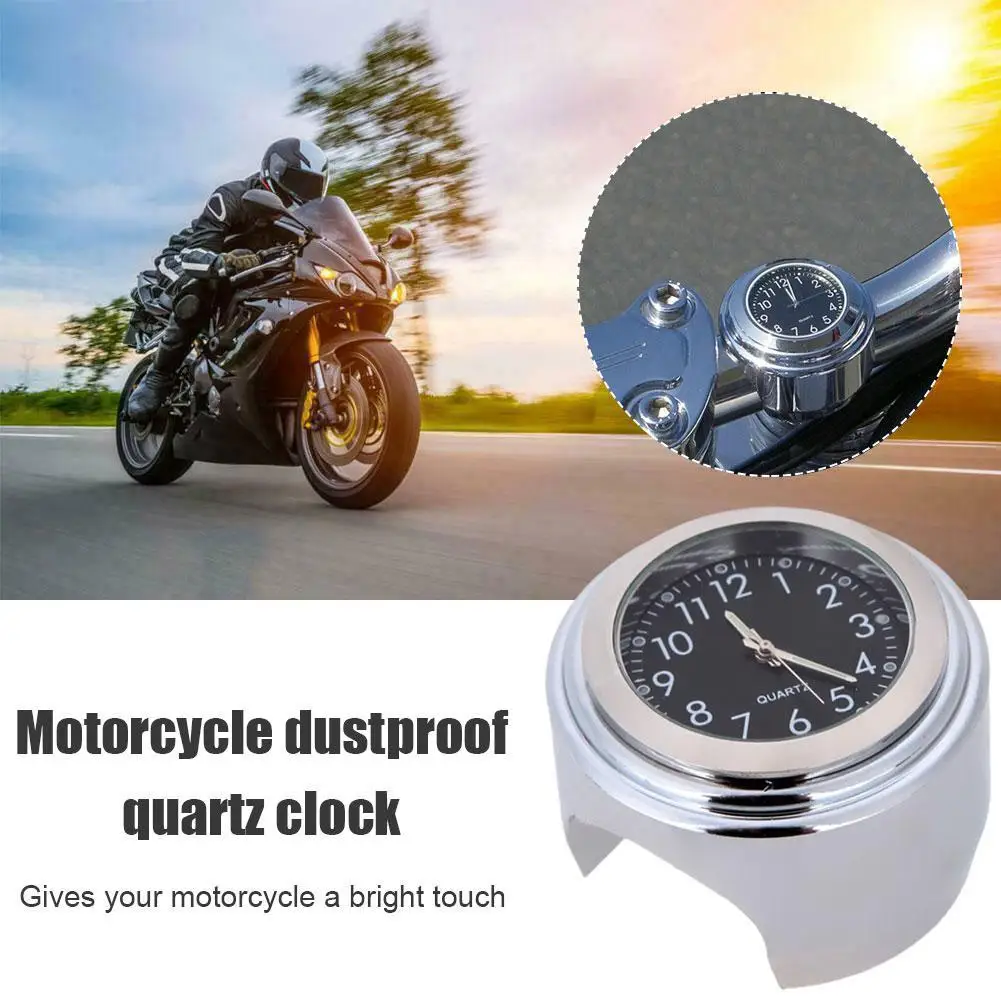 Universal Waterproof 7/8 Motorcycle Bike Handlebar Mount Clock Watch For Harley Black Silver W9N7