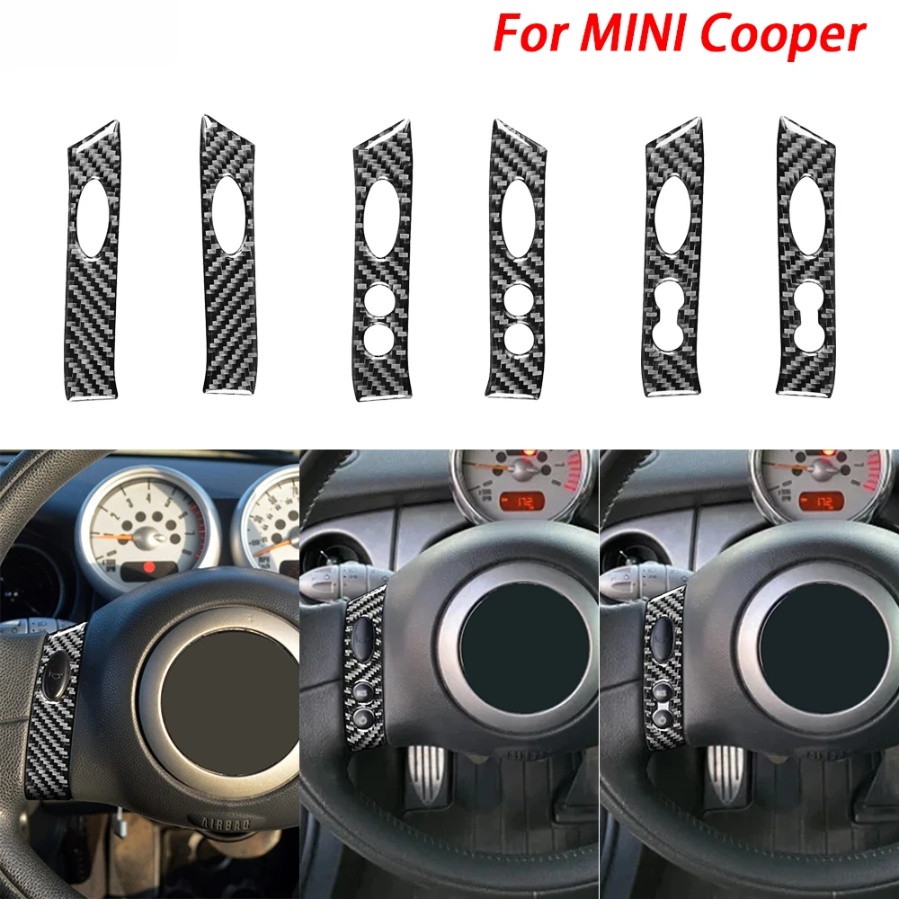 For Mini Cooper Hatch One R50 R53 2002-2004 Carbon Fiber Steering Wheel Button Panel Cover Trim Car Interior Accessories Sticker