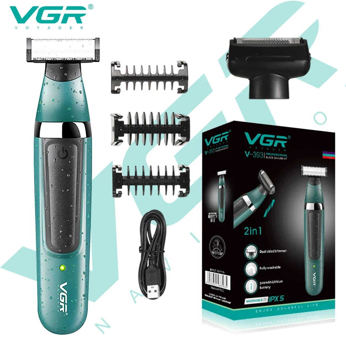 VGR V-393 2-in-1 Multifunctional Hair Trimming Set, Deep Cleaning Razor, Private Area Body Hair Remover, Reciprocating Shaver