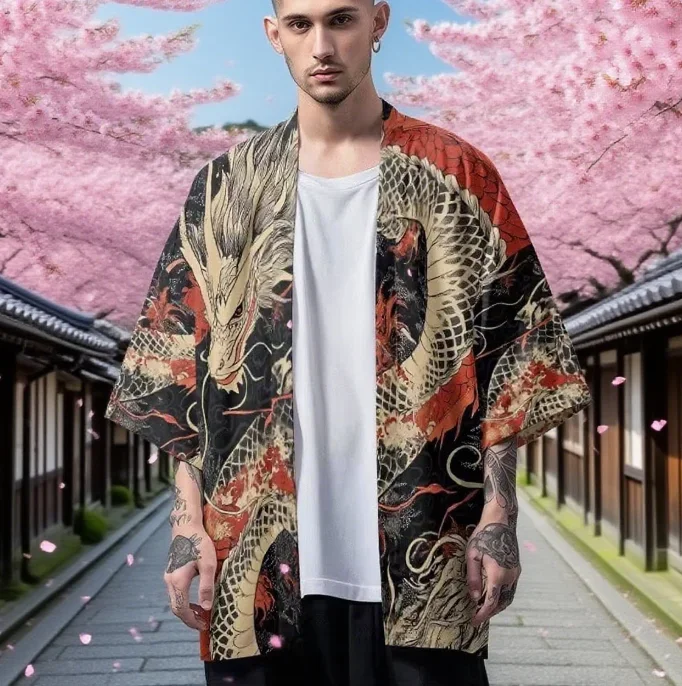 كيمونو قصير للرجال كيمونو الطفل سترة أنيقة اليابانية موضة أنيمي تأثيري عباءة هاوري الساموراي كيمونو رداء شعبي