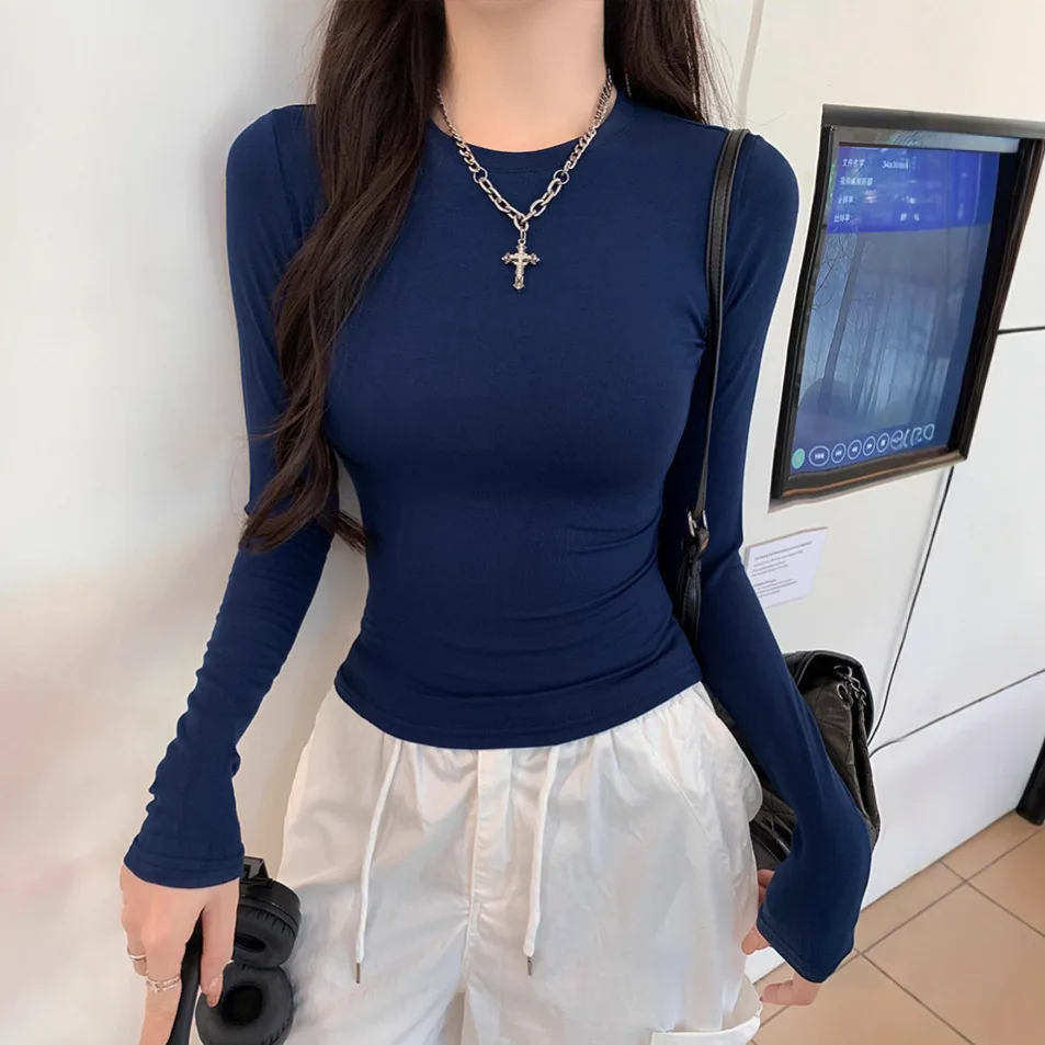 

Slim Short Bottoming Tshirt for Women Hot Girl Sexy Figure Cleanfit Style Ladies Fashionable Cotton Sleeve A-Line Arm Tshirt