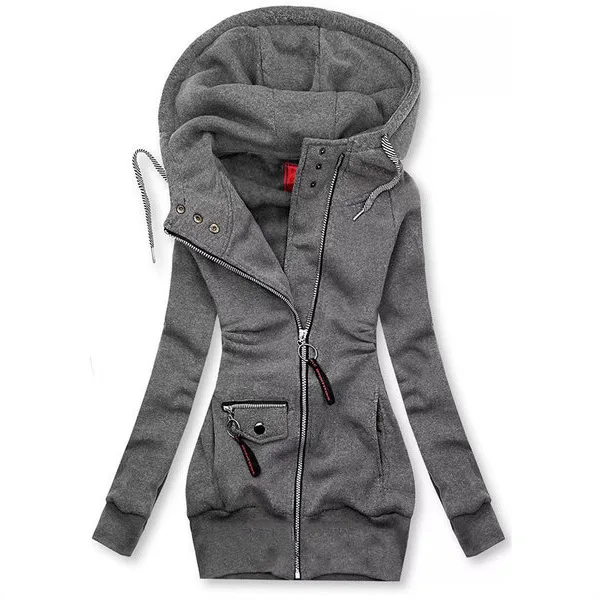 Autumn and Winter New Women's Stitching Drawstring Pocket Hooded Slim Fashionable Jacket Sweatshirt Ropa Mujer