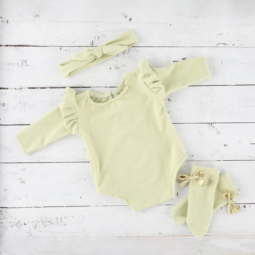 Newborn Photography Props Ruffle Romper Baby Photo Shoot Outfit Infant Long Sleeve Bodysuit Ruffled Cuff Girl baby Prop - view 6