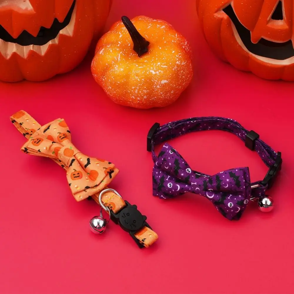 

With Bell Halloween Cat Collar Adjustable Removable Pumpkin Puppy Necklace with Bell Bats/Pumpkin/Skeleton Head/Spider
