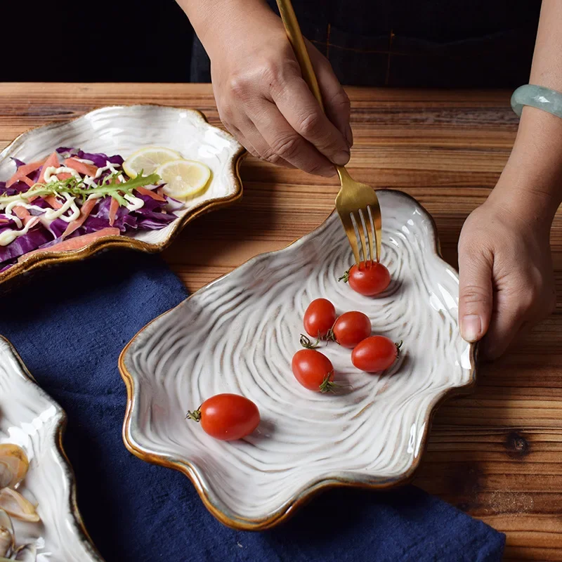 Japanese ceramic tableware, shaped plate, shell plate, dish plate, creative personality, irregular Western food plate
