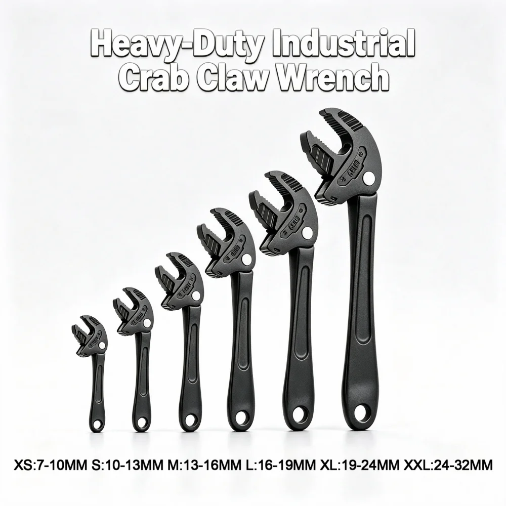 7-32MM Heavy Duty Crab Claw Adjustable Wrench Set, Adjust Self Ratchet Spanner Industrial Hand Tool for Auto Mechanical Repair