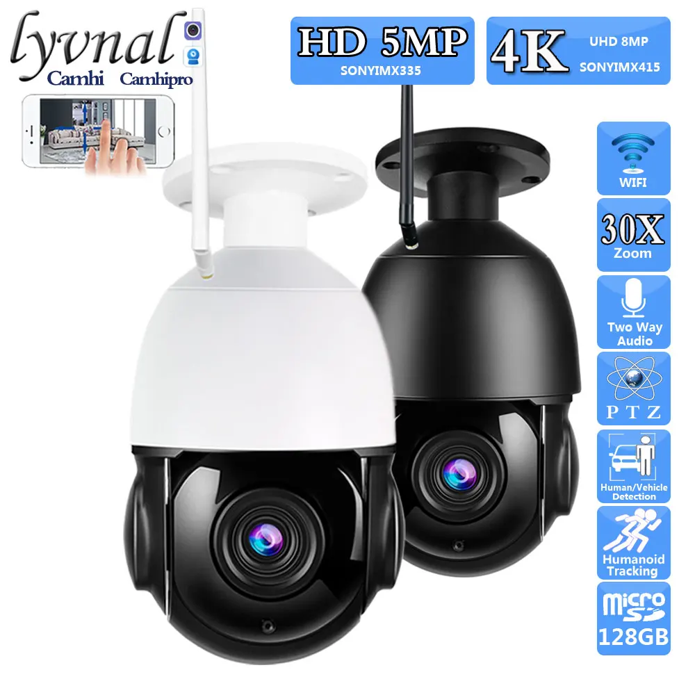 4k 8mp sony415 câmera ip de segurança sem fio wifi ptz dome teto 30x zoom automático rastreamento humano áudio em dois sentidos ir 80m versão noturna