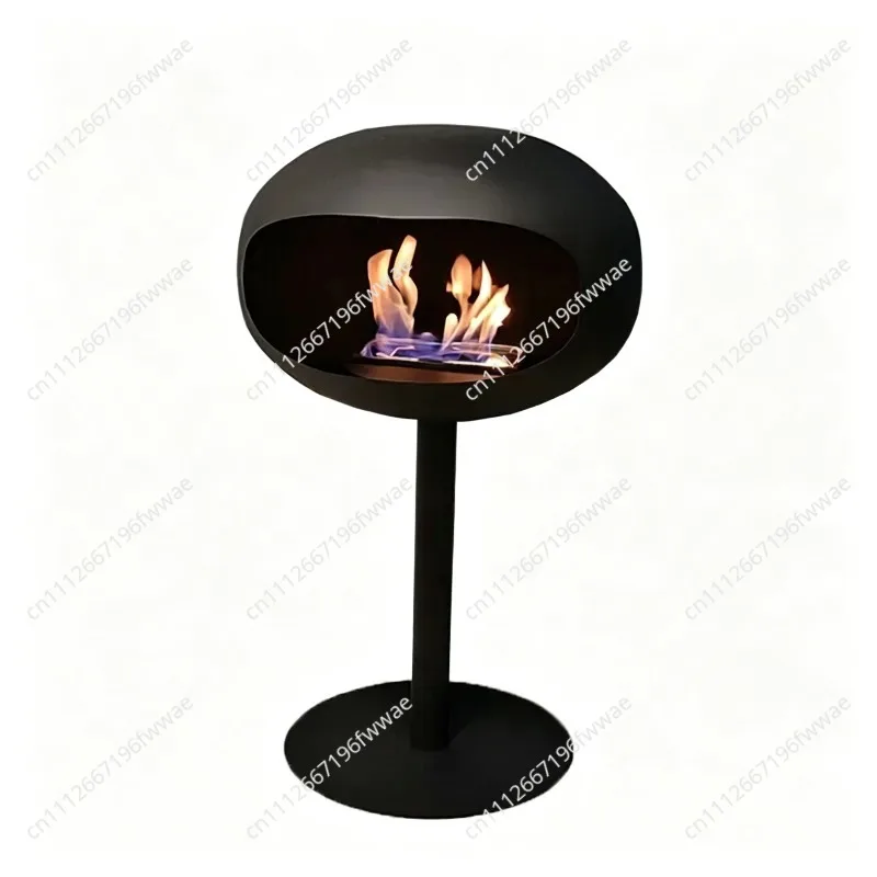 Freestanding Bioethanol Fireplace - Oval Sphere Design Smokeless Real Flame Ethanol Fire Pit for Indoor Outdoor Decor
